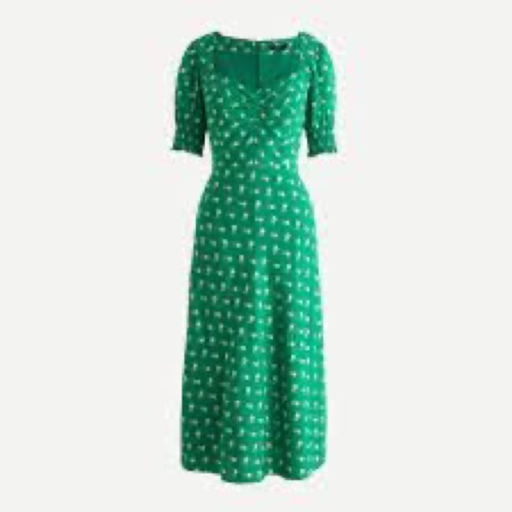 J Crew Green Floral Sweetheart Neckline Midi Dress
